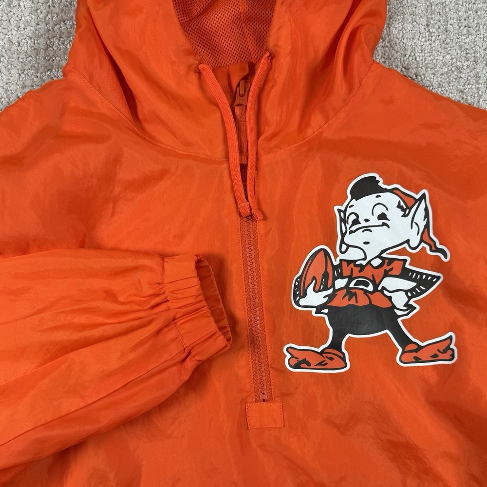 Nike Men Medium Cleveland Browns Brownie Elf Orange 1/4 Zip Pullover Windbreaker